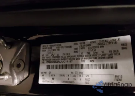 2018 Ford Escape Se из США, поврежденный, VIN 1FMCU9GD9JUC11167